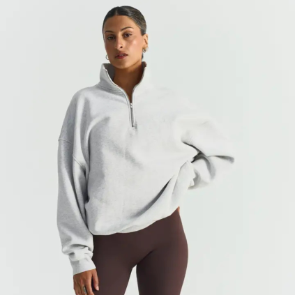 SISTERLY TRIBE Oversized mikina se zipem – Grey Marl (6)