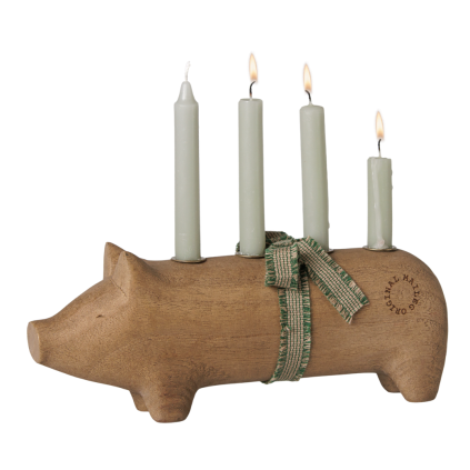 MAILEG Dřevěný svícen Pig Advent medium r